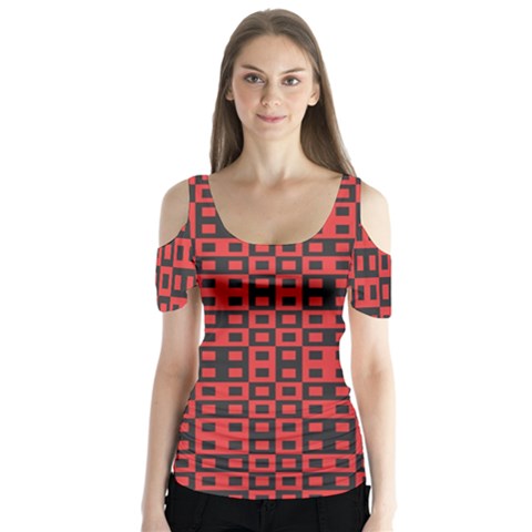 Abstract Background Red Black Butterfly Sleeve Cutout Tee  by Simbadda