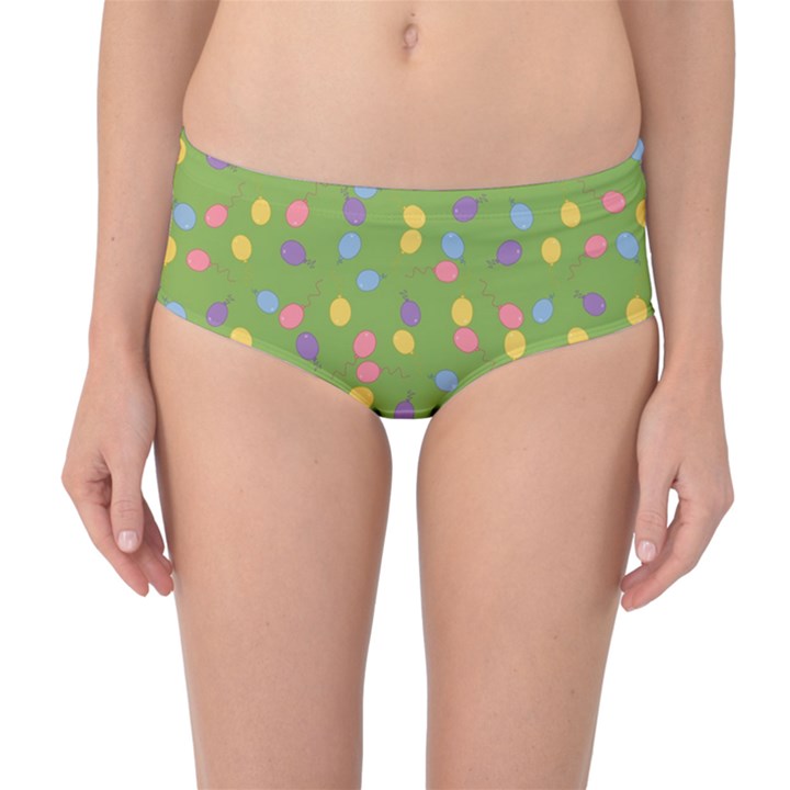 Balloon Grass Party Green Purple Mid-Waist Bikini Bottoms