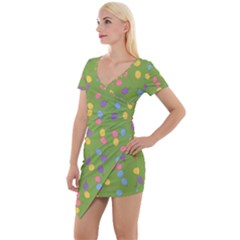 Balloon Grass Party Green Purple Short Sleeve Asymmetric Mini Dress by Simbadda