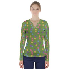 Balloon Grass Party Green Purple V-neck Long Sleeve Top by Simbadda