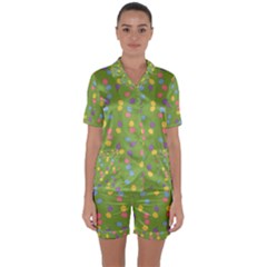 Balloon Grass Party Green Purple Satin Short Sleeve Pyjamas Set