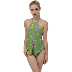 Balloon Grass Party Green Purple Go With The Flow One Piece Swimsuit by Simbadda