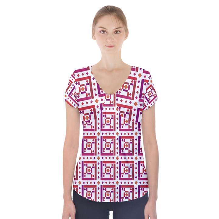 Background Abstract Square Short Sleeve Front Detail Top