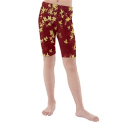 Background Design Leaves Pattern Kids  Mid Length Swim Shorts by Simbadda