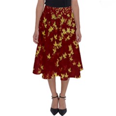 Background Design Leaves Pattern Perfect Length Midi Skirt by Simbadda