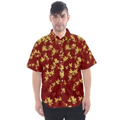 Background Design Leaves Pattern Men s Short Sleeve Shirt