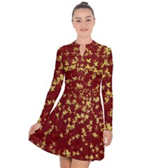 Background Design Leaves Pattern Long Sleeve Panel Dress