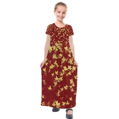 Background Design Leaves Pattern Kids  Short Sleeve Maxi Dress