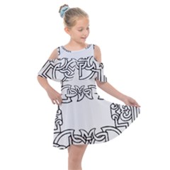 Grolier Antique Scroll Fruit Kids  Shoulder Cutout Chiffon Dress