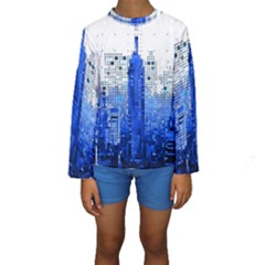 Skyline Skyscraper Abstract Points Kids  Long Sleeve Swimwear by Simbadda