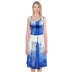 Skyline Skyscraper Abstract Points Midi Sleeveless Dress by Simbadda