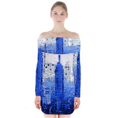 Skyline Skyscraper Abstract Points Long Sleeve Off Shoulder Dress by Simbadda