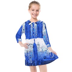 Skyline Skyscraper Abstract Points Kids  Quarter Sleeve Shirt Dress