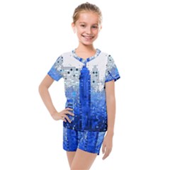 Skyline Skyscraper Abstract Points Kids  Mesh Tee And Shorts Set