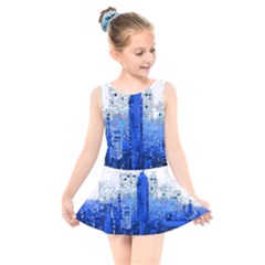 Skyline Skyscraper Abstract Points Kids  Skater Dress Swimsuit