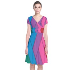 Abstract Background Colorful Strips Short Sleeve Front Wrap Dress by Simbadda