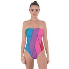 Abstract Background Colorful Strips Tie Back One Piece Swimsuit by Simbadda