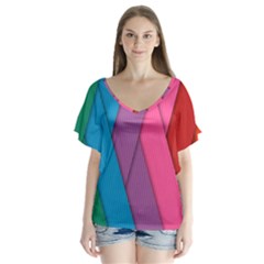 Abstract Background Colorful Strips V-neck Flutter Sleeve Top by Simbadda