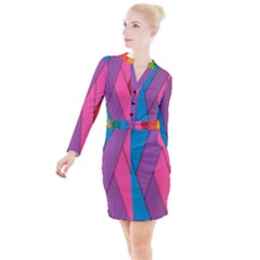 Abstract Background Colorful Strips Button Long Sleeve Dress by Simbadda