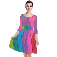 Abstract Background Colorful Strips Quarter Sleeve Waist Band Dress by Simbadda