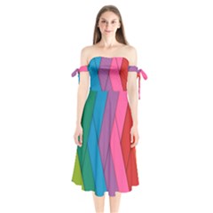 Abstract Background Colorful Strips Shoulder Tie Bardot Midi Dress by Simbadda