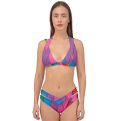 Abstract Background Colorful Strips Double Strap Halter Bikini Set by Simbadda