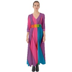 Abstract Background Colorful Strips Button Up Boho Maxi Dress by Simbadda