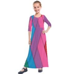 Abstract Background Colorful Strips Kids  Quarter Sleeve Maxi Dress by Simbadda