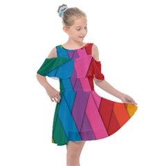 Abstract Background Colorful Strips Kids  Shoulder Cutout Chiffon Dress by Simbadda