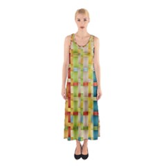 Woven Pattern Background Yellow Sleeveless Maxi Dress by Simbadda