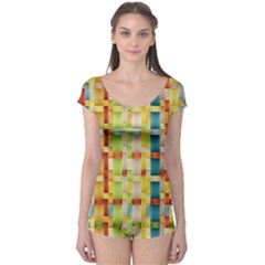 Woven Pattern Background Yellow Boyleg Leotard 