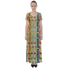 Woven Pattern Background Yellow High Waist Short Sleeve Maxi Dress by Simbadda