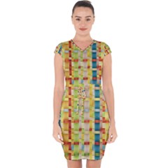 Woven Pattern Background Yellow Capsleeve Drawstring Dress  by Simbadda