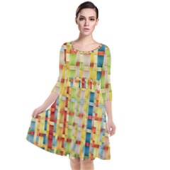 Woven Pattern Background Yellow Quarter Sleeve Waist Band Dress