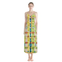 Woven Pattern Background Yellow Button Up Chiffon Maxi Dress by Simbadda