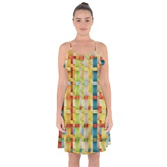 Woven Pattern Background Yellow Ruffle Detail Chiffon Dress by Simbadda