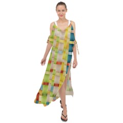 Woven Pattern Background Yellow Maxi Chiffon Cover Up Dress by Simbadda