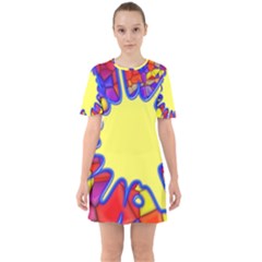 Embroidery Dab Color Spray Sixties Short Sleeve Mini Dress