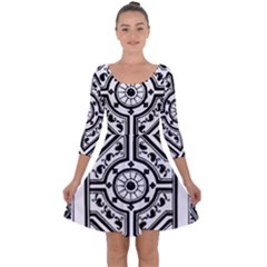 Monastic Antique Scroll Fruit Quarter Sleeve Skater Dress by Simbadda