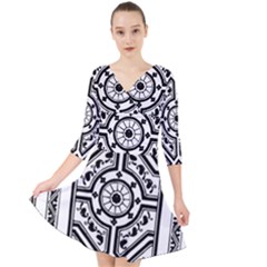 Monastic Antique Scroll Fruit Quarter Sleeve Front Wrap Dress by Simbadda