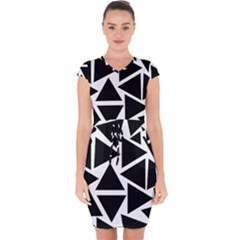 Black Triangle Capsleeve Drawstring Dress  by Simbadda