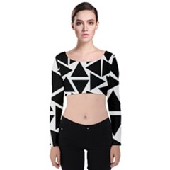 Black Triangle Velvet Long Sleeve Crop Top