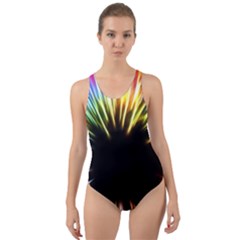 Color Background Structure Lines Cut-out Back One Piece Swimsuit by Simbadda