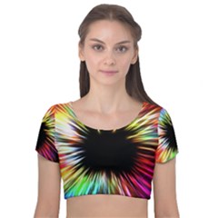 Color Background Structure Lines Velvet Short Sleeve Crop Top  by Simbadda