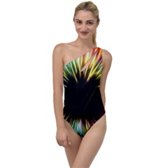 Color Background Structure Lines To One Side Swimsuit