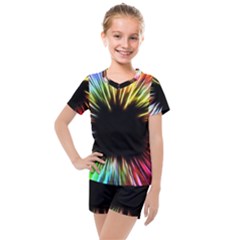 Color Background Structure Lines Kids  Mesh Tee And Shorts Set