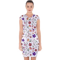 Flowers Pattern Texture Nature Capsleeve Drawstring Dress  by Simbadda