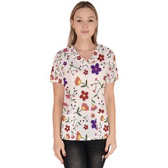 Flowers Pattern Texture Nature Women s V-neck Scrub Top by Simbadda