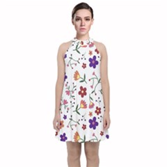 Flowers Pattern Texture Nature Velvet Halter Neckline Dress 