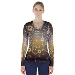 Block Chain Data Records System V-neck Long Sleeve Top by Simbadda